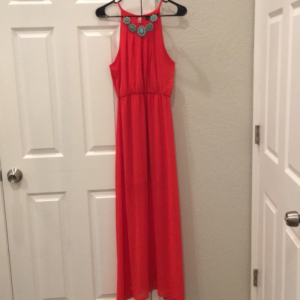 Coral Pink Sleeveless Maxi Dress